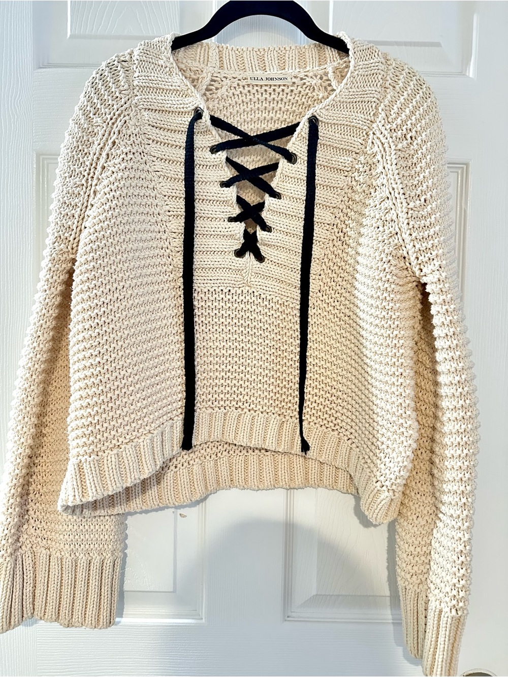 Ulla Johnson Marland Lace Up Chunky Knit Sweater Cream Black Small - Picture 6 of 12